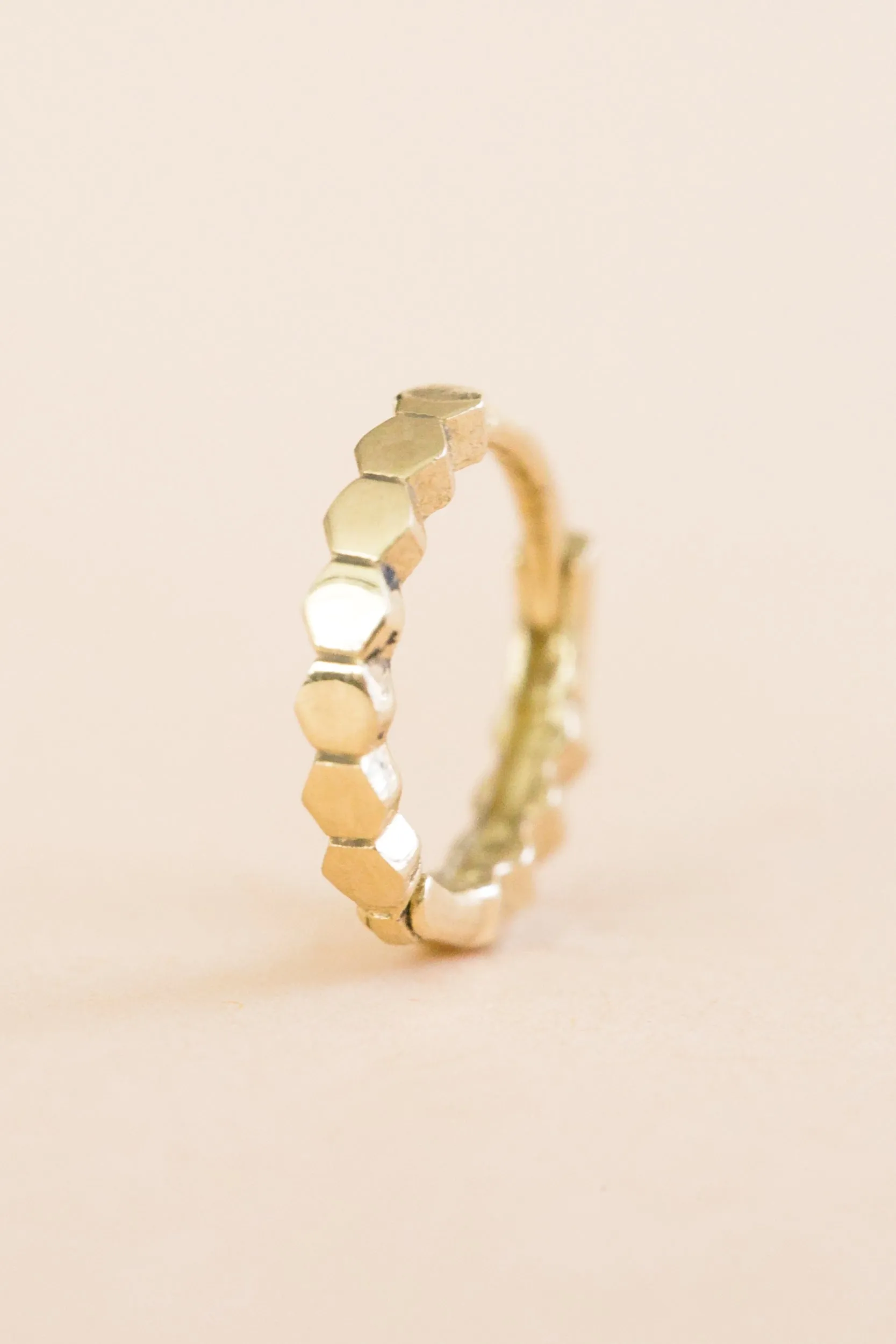 14K Solid Gold Jewelry Sllim Hexagon Earring Hoop Ring