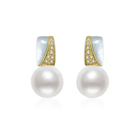 18K Solid Gold Freshwater Pearl Earrings KE00043