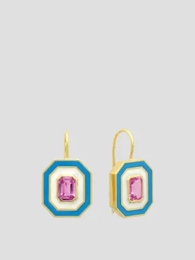 18K YG Dietrich Pink Sapphire Enamel Earrings