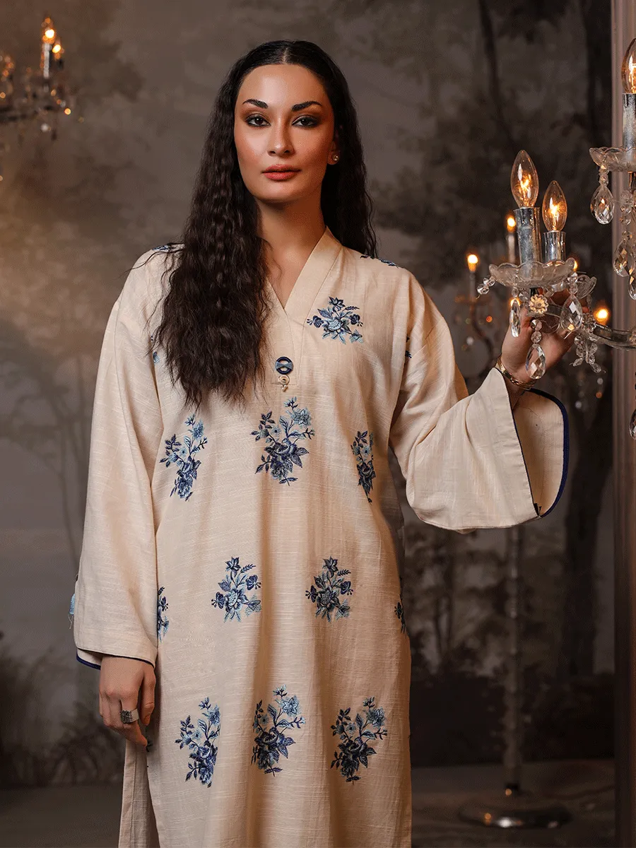 1pc Stitched Basic Dyed Embroidered Khaddar Shirt