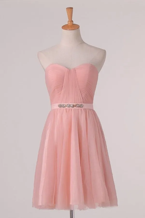 2024 A Line Bridesmaid Dresses Sweetheart With Ruffles And Sash Tulle PCLYB878