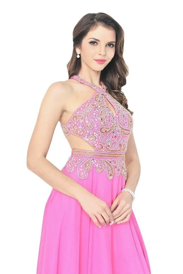 2024 V Neck Prom Dresses Chiffon With Beading PXA57CF2