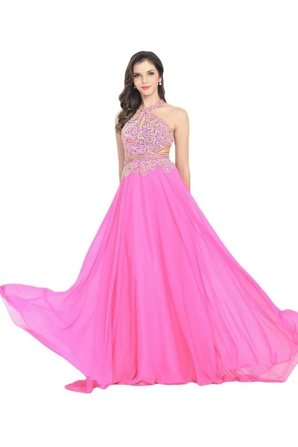 2024 V Neck Prom Dresses Chiffon With Beading PXA57CF2