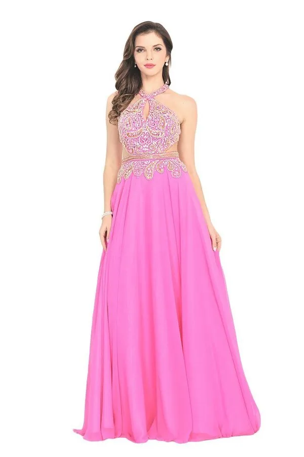 2024 V Neck Prom Dresses Chiffon With Beading PXA57CF2