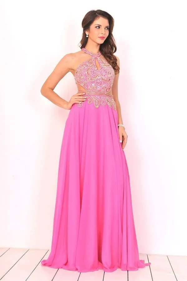 2024 V Neck Prom Dresses Chiffon With Beading PXA57CF2