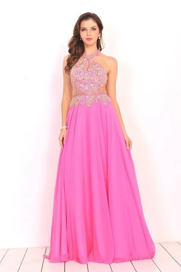 2024 V Neck Prom Dresses Chiffon With Beading PXA57CF2