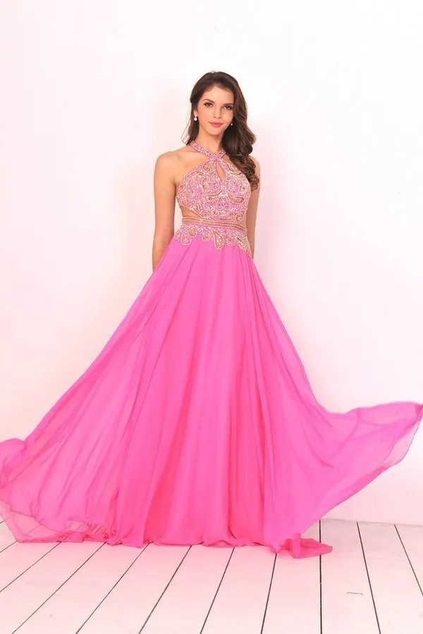 2024 V Neck Prom Dresses Chiffon With Beading PXA57CF2