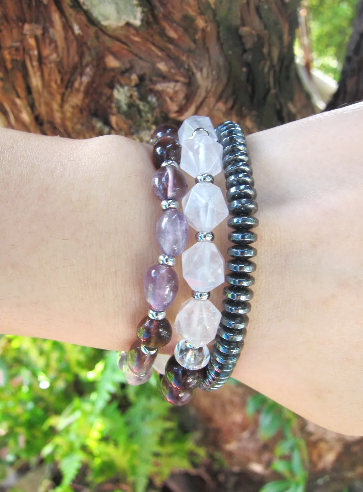 27 Bead in Watermelon Tourmaline, Purple Phantom Quartz, Rose Quartz and Moonstone