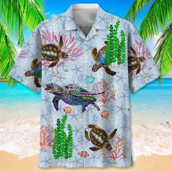 3D All Over Print Turtle Floral Hawaiian Shirt, Aloha Beach Shirt, Summer Hawaiian Turtle Shirt