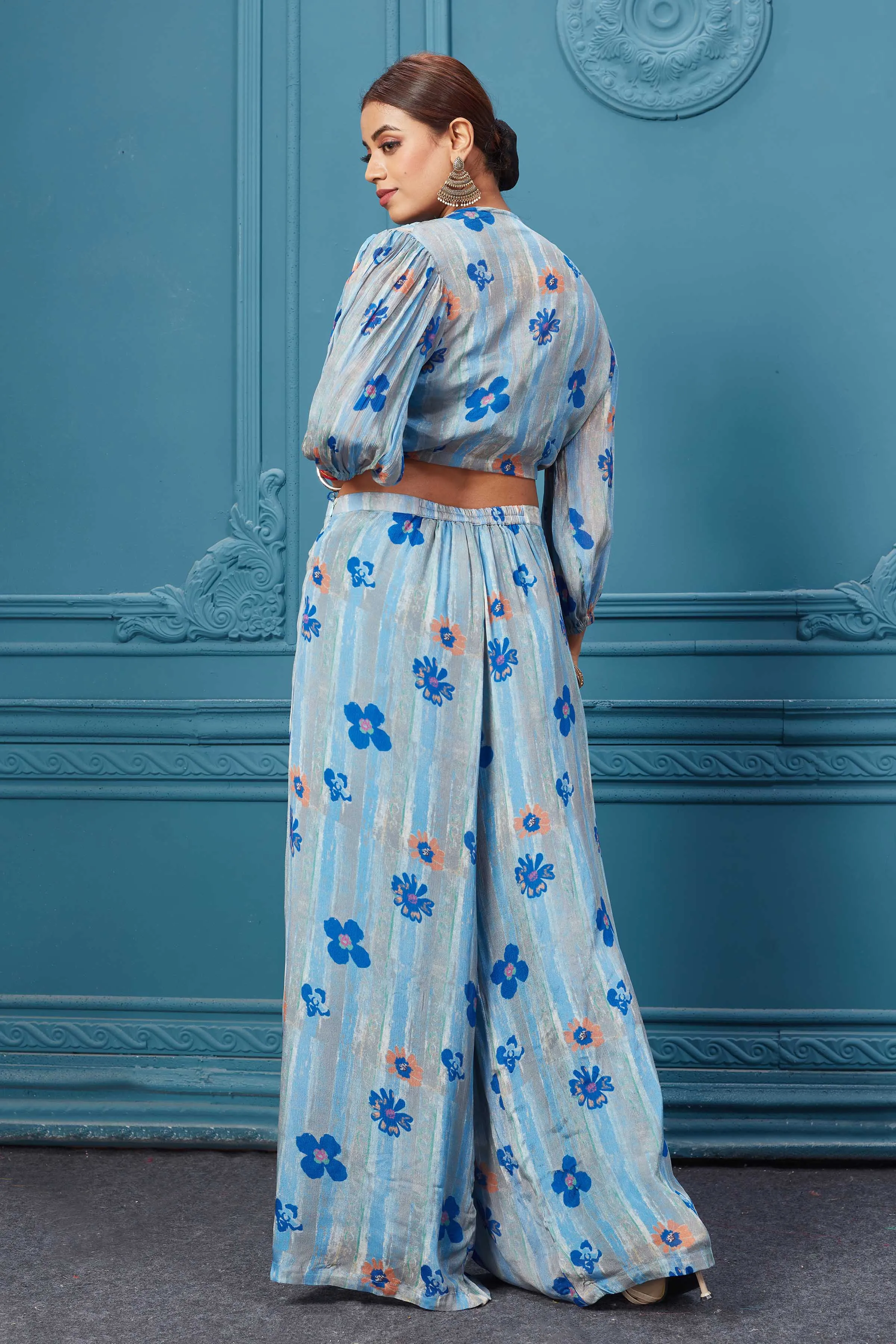 510016 Blue Floral Stylish Suit Set