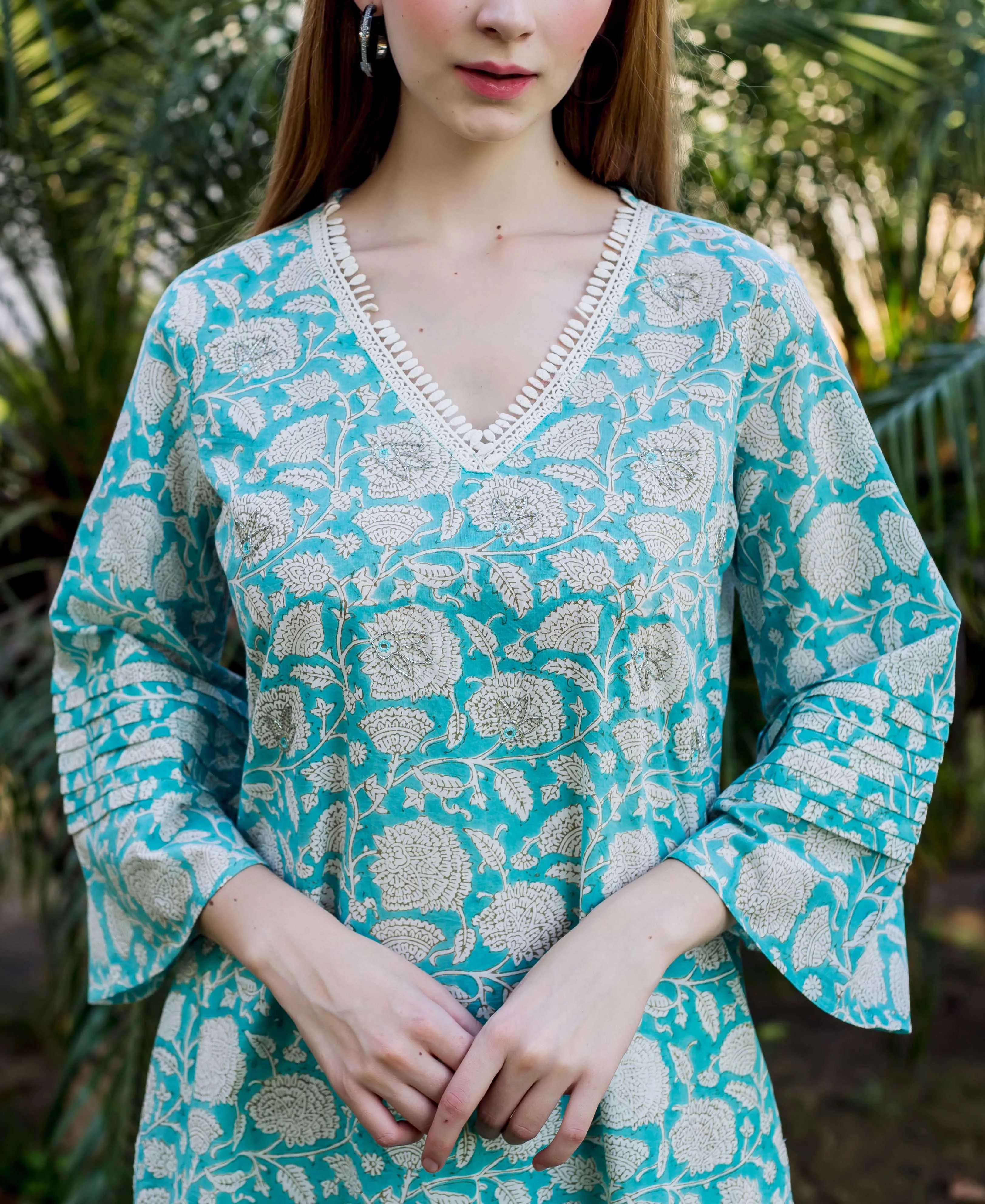 Abia Teal Embroidered and Printed Kurta