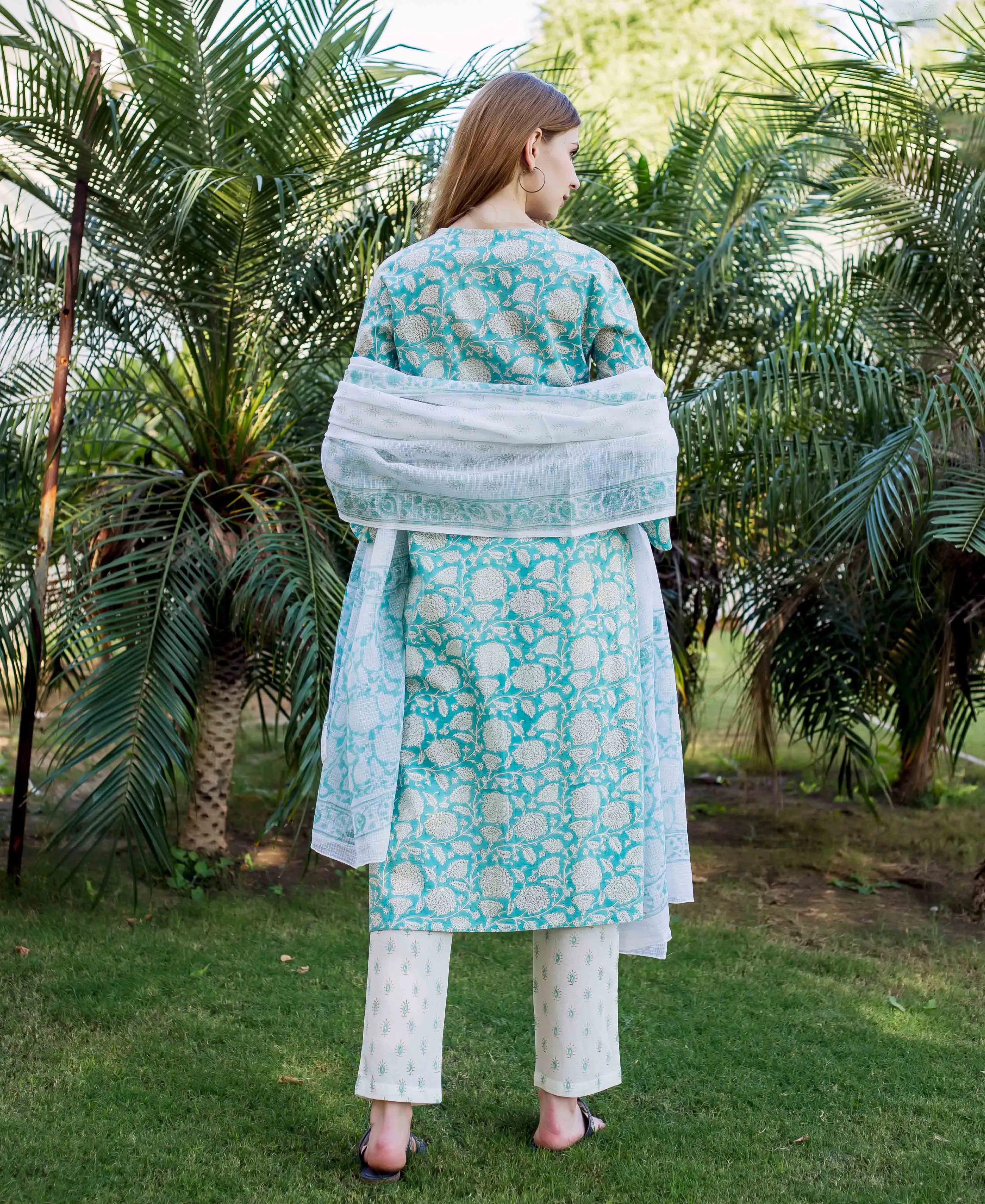 Abia Teal Embroidered and Printed Kurta