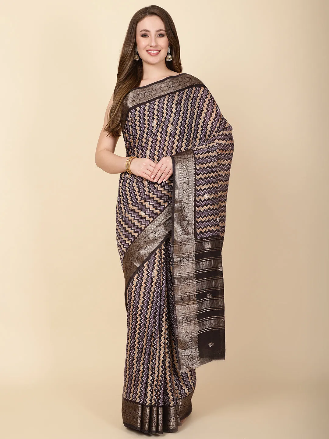 Abstract Printed Handloom Saree