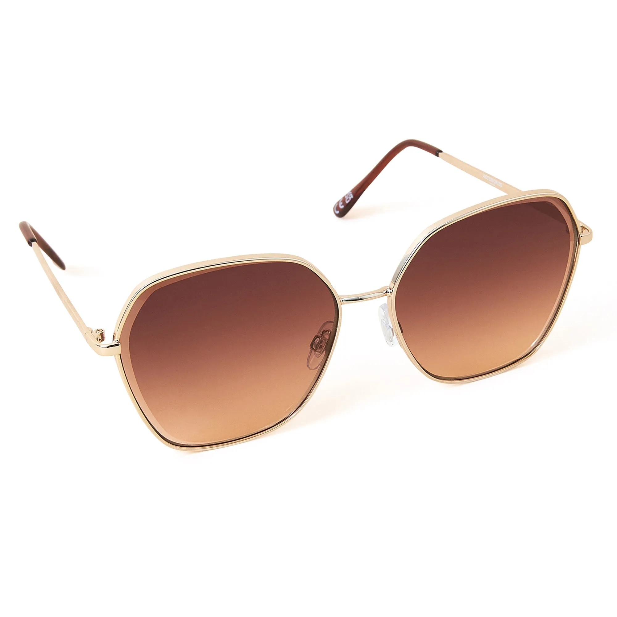 Accessorize London Women's Gold Metal Rim Square Sunglasses