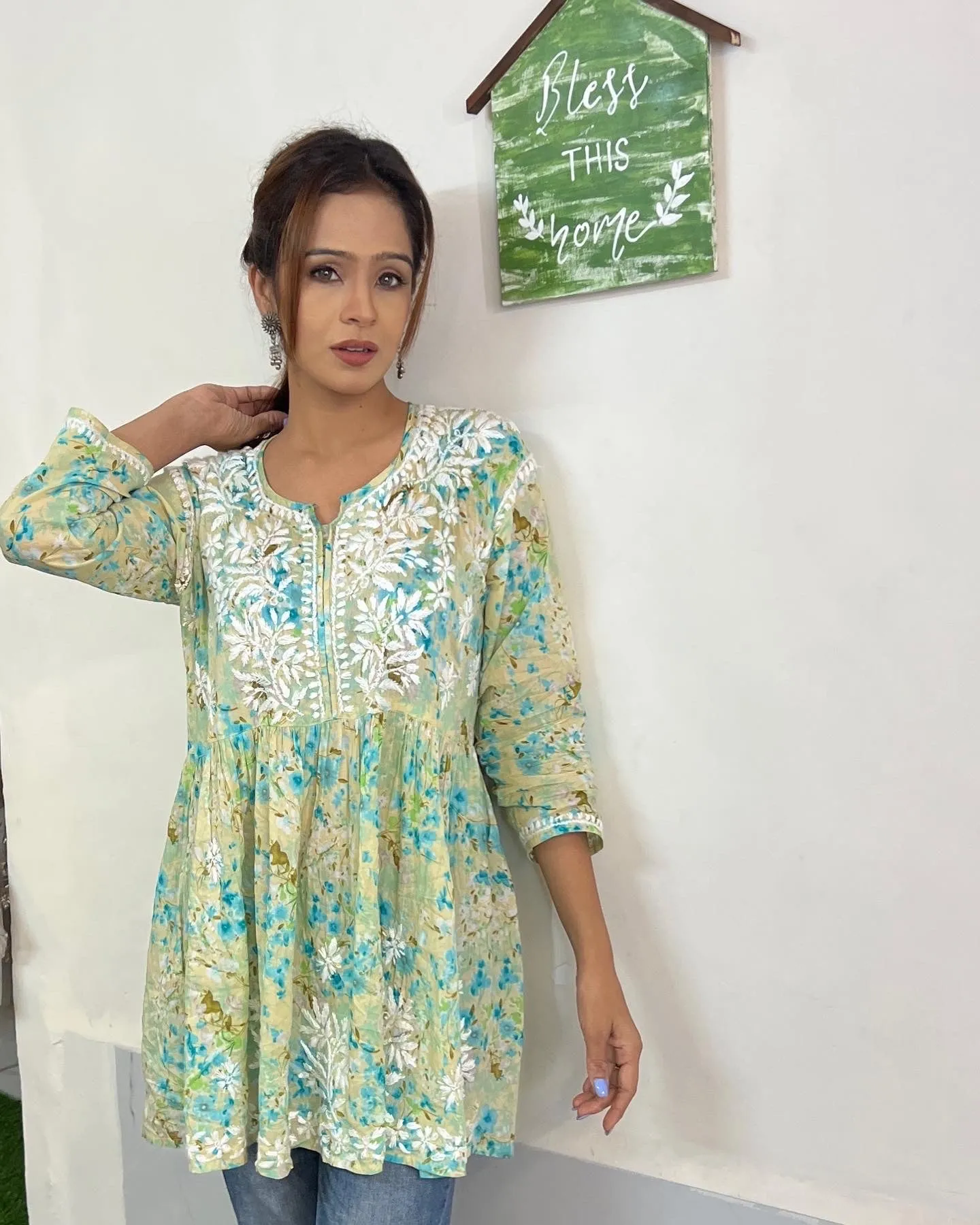 Adah Chikankari Mulmul Short Dress