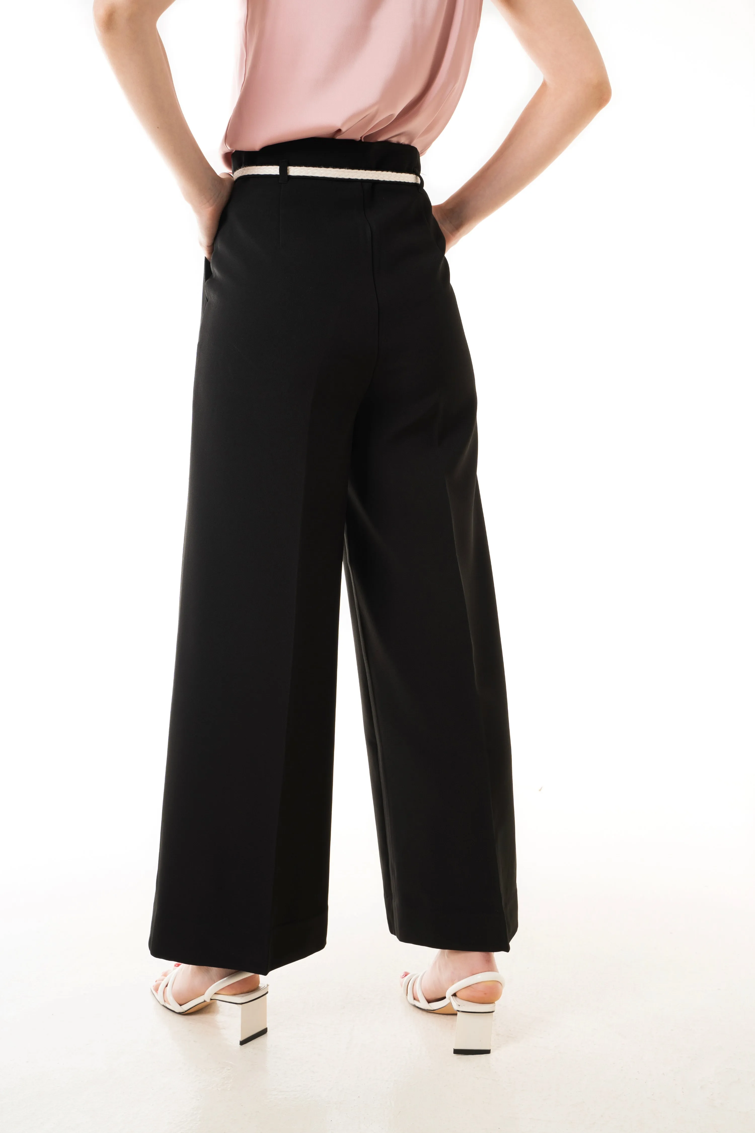 Adelle Belted Paper Bag Waist Palazzo Pants