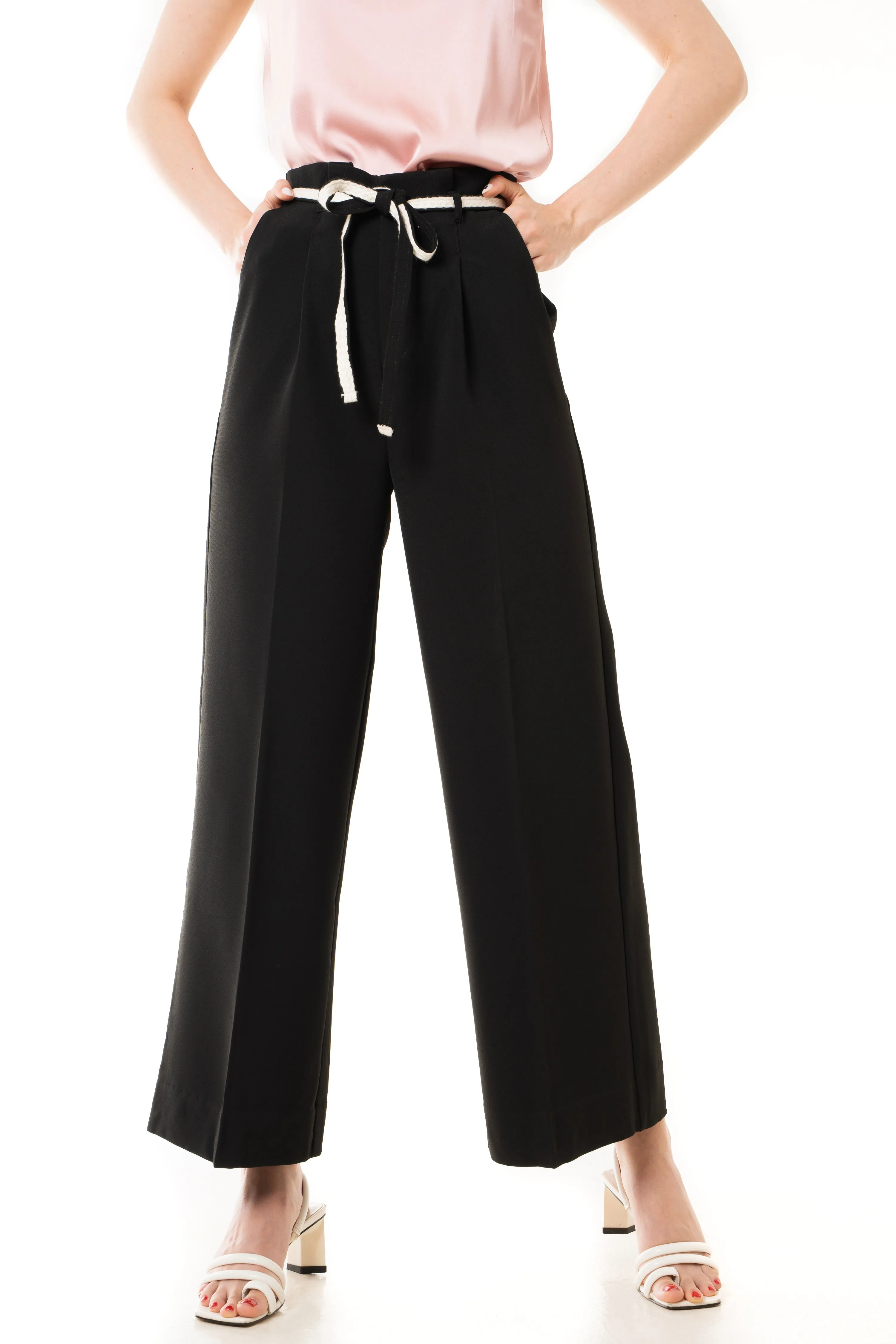 Adelle Belted Paper Bag Waist Palazzo Pants