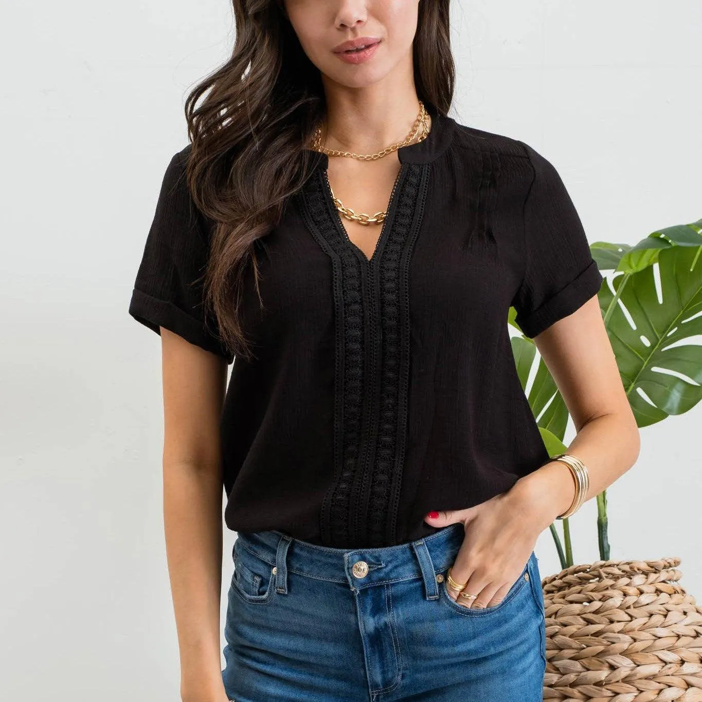 Aimee Front Floral Lace Woven Top