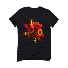 Air Jordan 5 RED AND YELLOW 2020 Black T-Shirt (Roses)