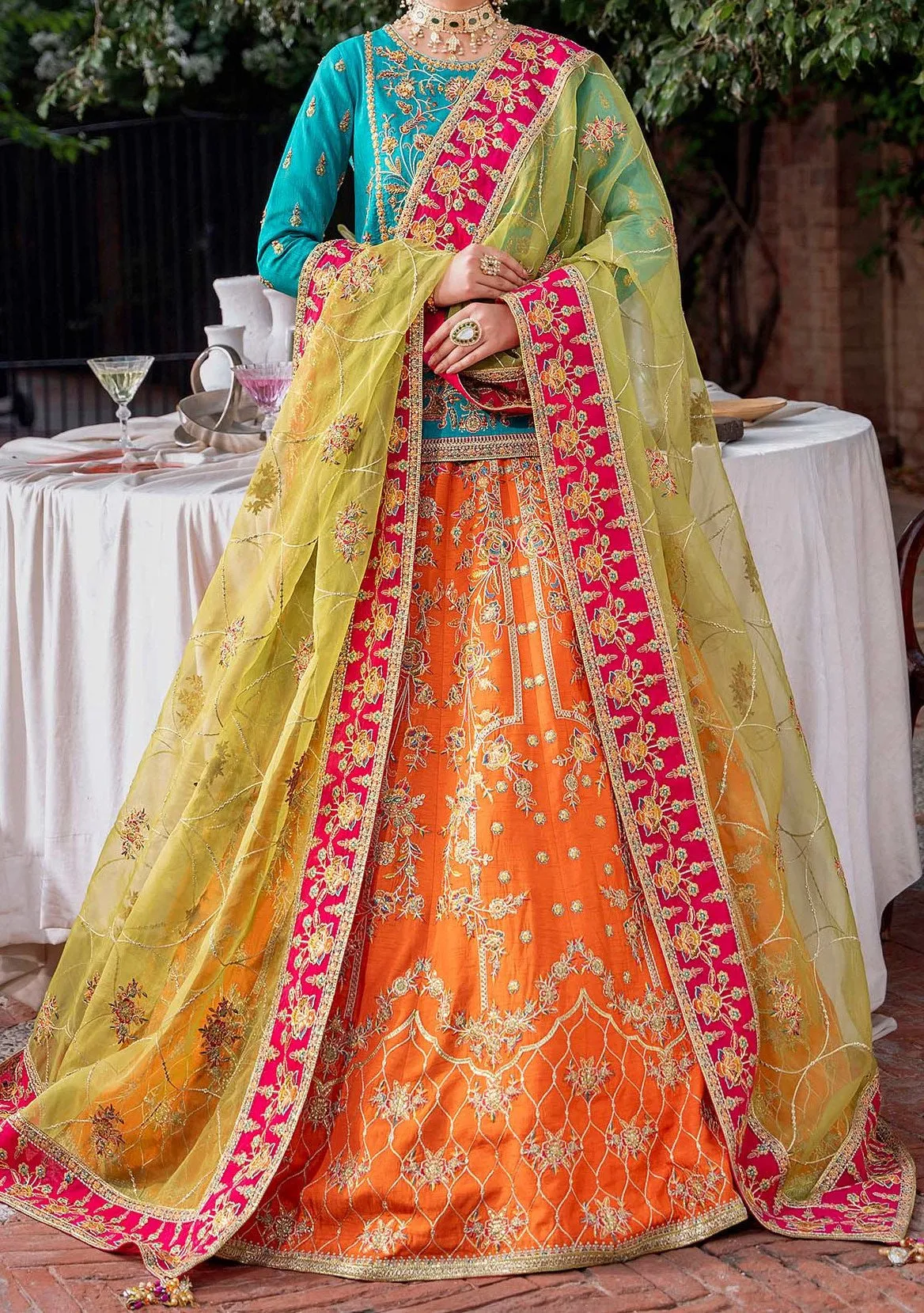 Akbar Aslam Maahru Pakistani Raw Silk Lehenga Choli