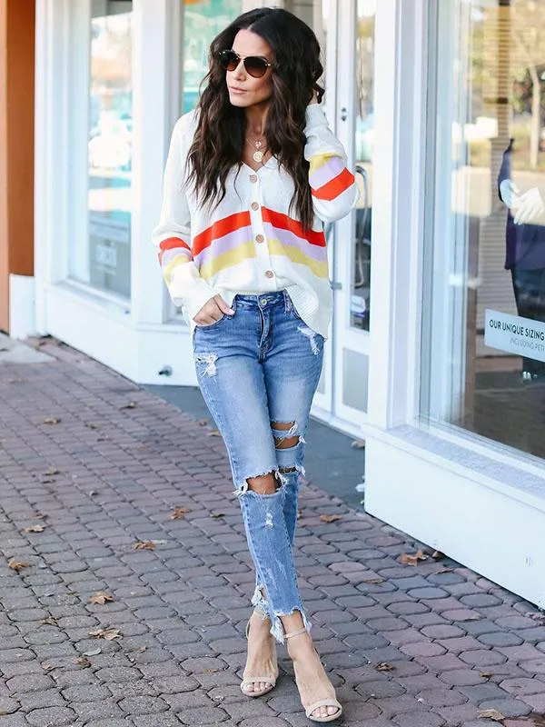 Amazing Sleeves Striped Cardigan Sweater Tops