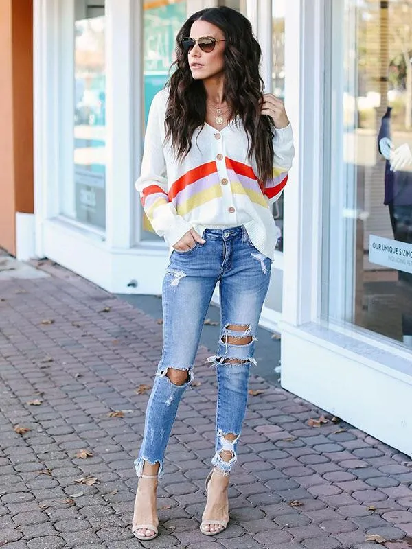 Amazing Sleeves Striped Cardigan Sweater Tops