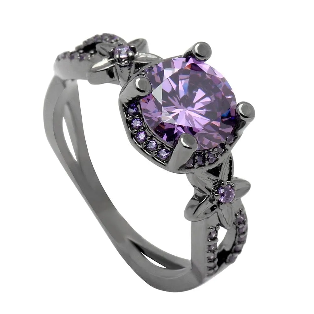 Amethyst Flower Black Gold Color Ring