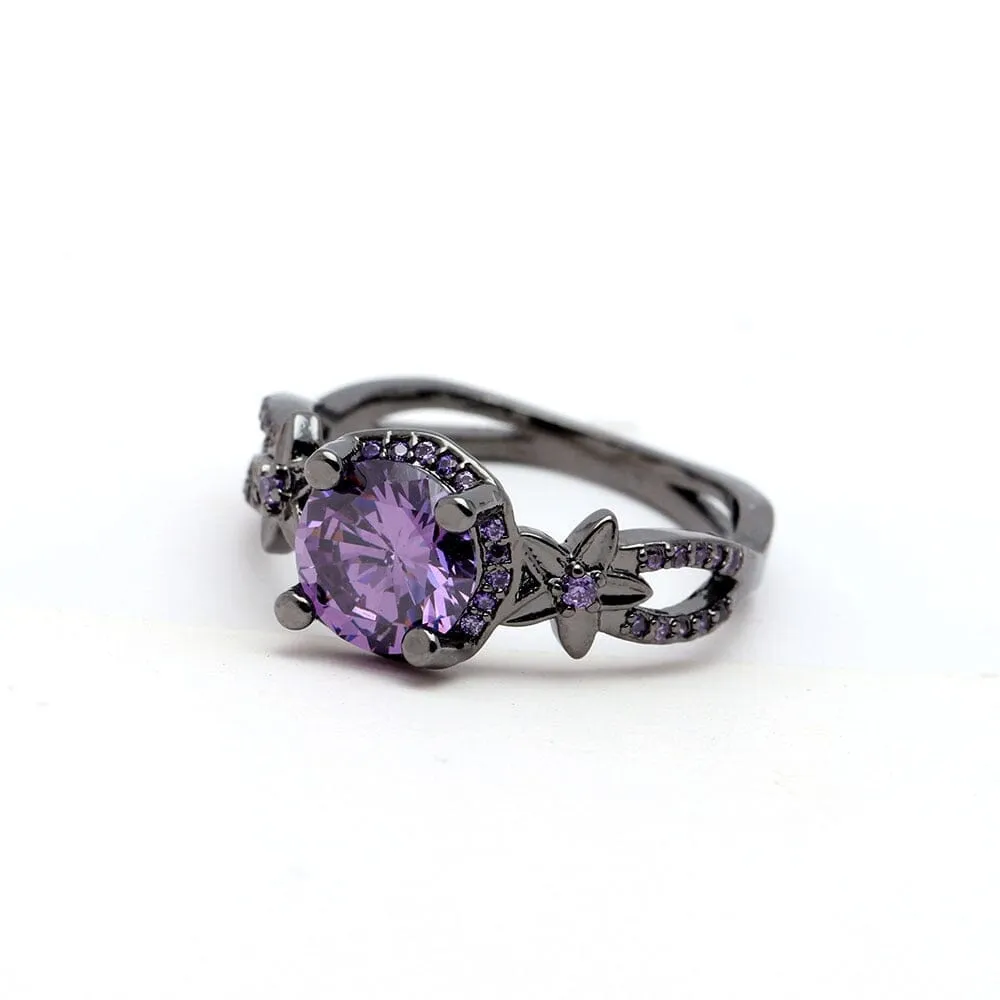 Amethyst Flower Black Gold Color Ring