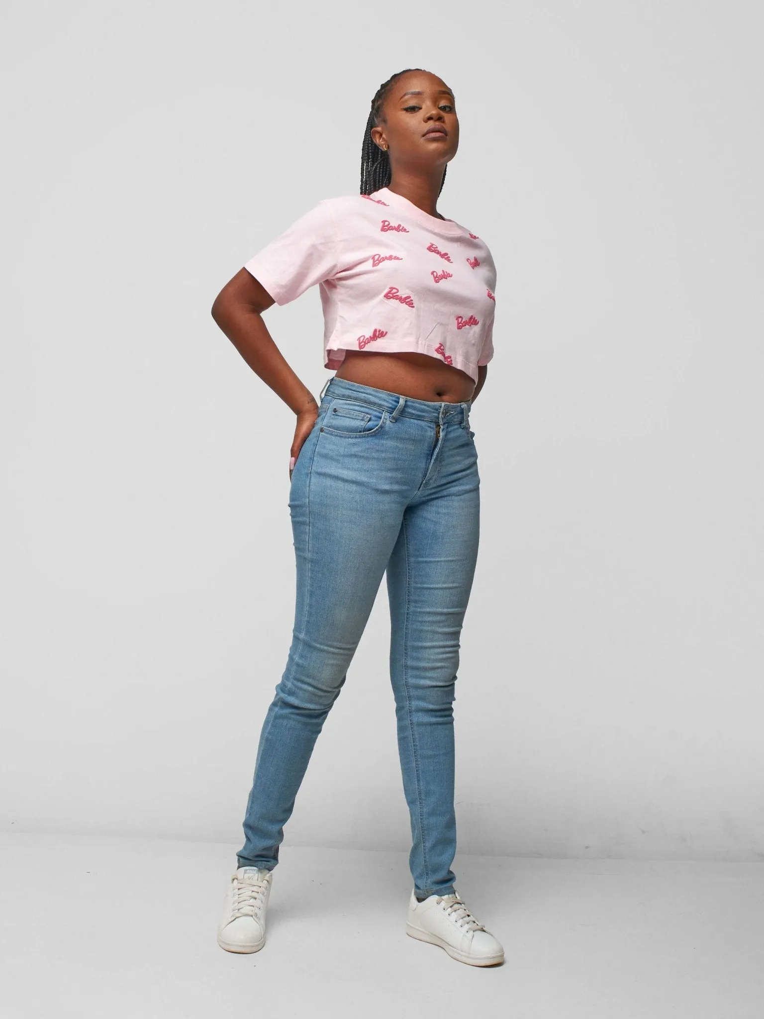 Anika Short Sleeved Barbie Crop Top - Light Pink