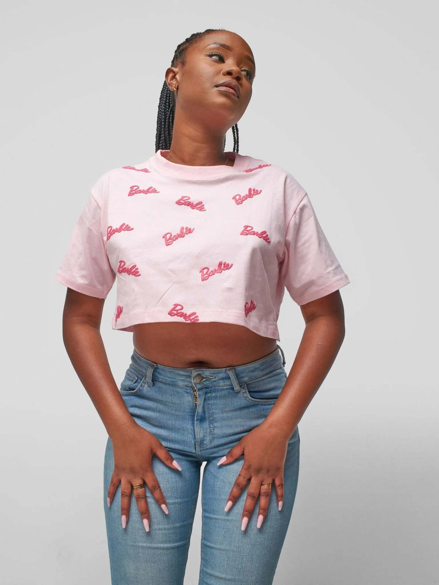 Anika Short Sleeved Barbie Crop Top - Light Pink