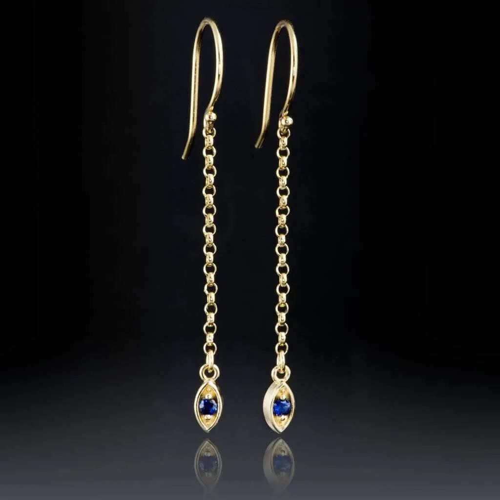 Australian Kings Plain Blue Sapphire Marquise Shape Long Dangle Earrings {Ready To Ship}