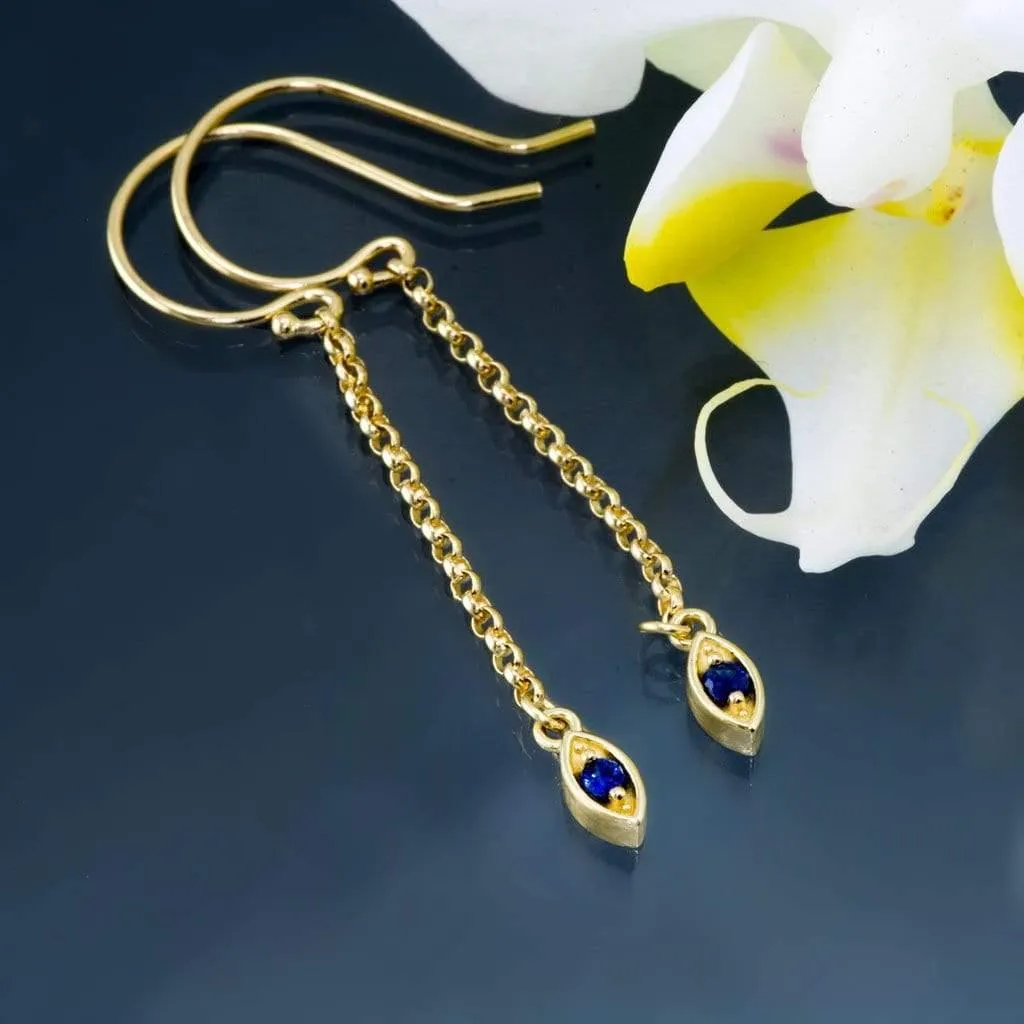 Australian Kings Plain Blue Sapphire Marquise Shape Long Dangle Earrings {Ready To Ship}