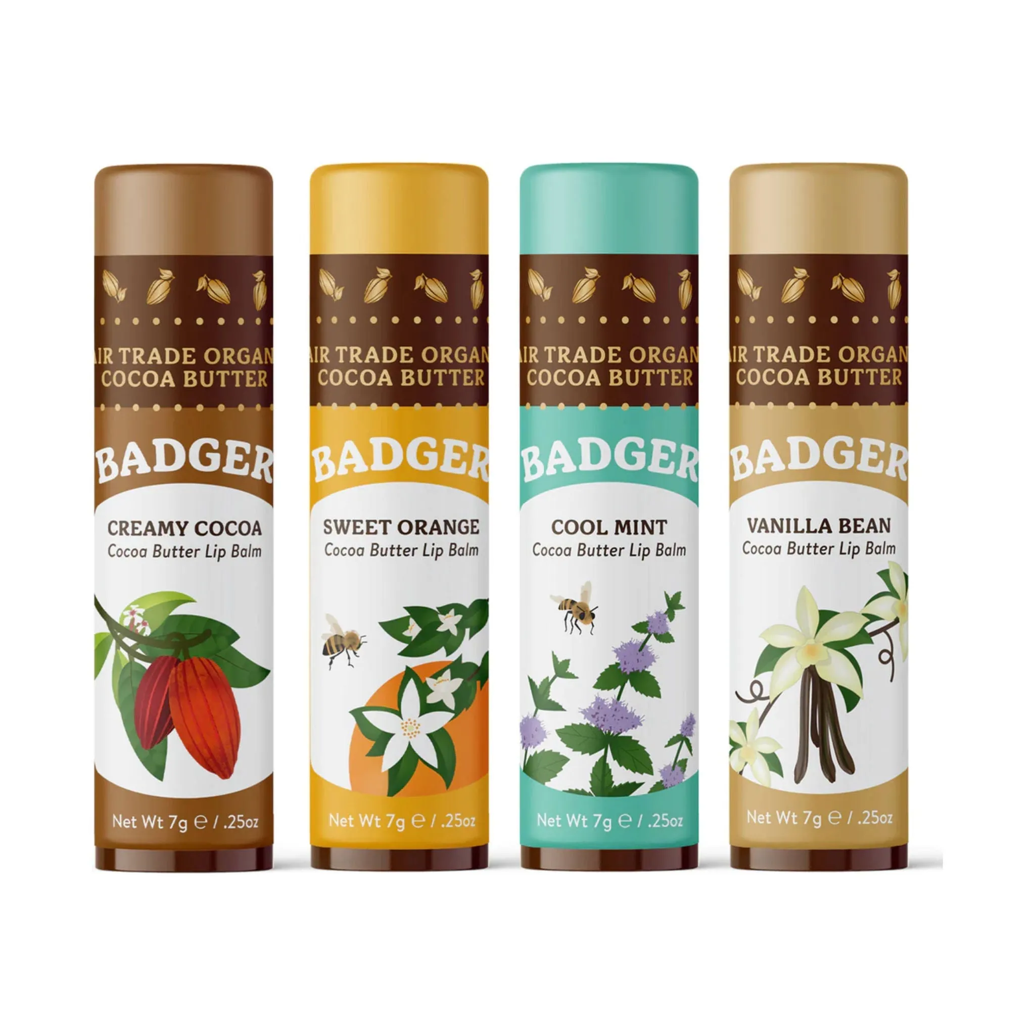 Badger Cocoa Butter Lip Balm 4-Pack - Brown Box