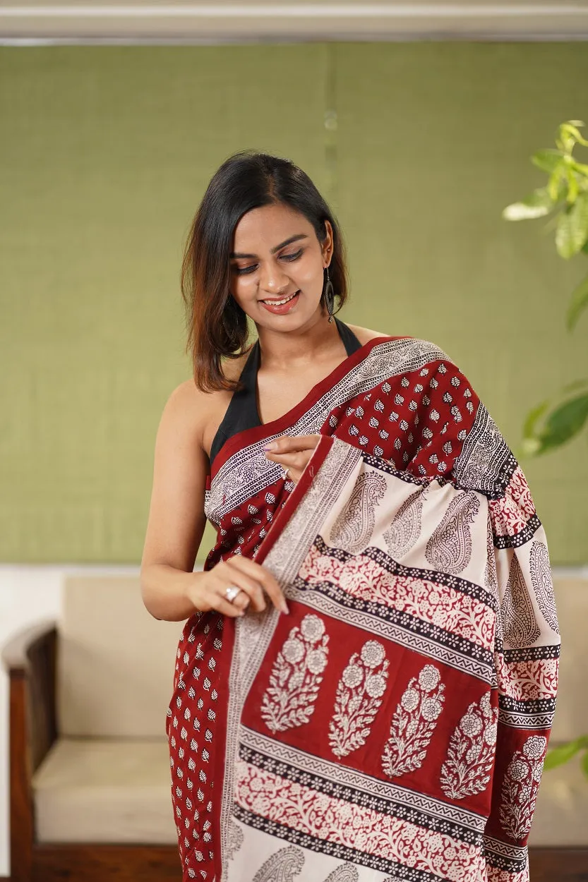 Bagh Hand Block Printed Cotton Saree