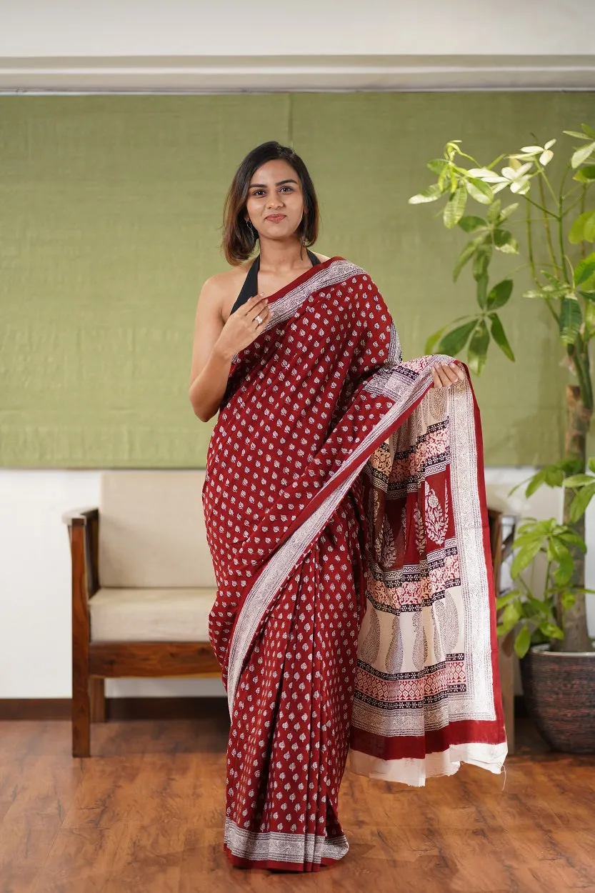 Bagh Hand Block Printed Cotton Saree