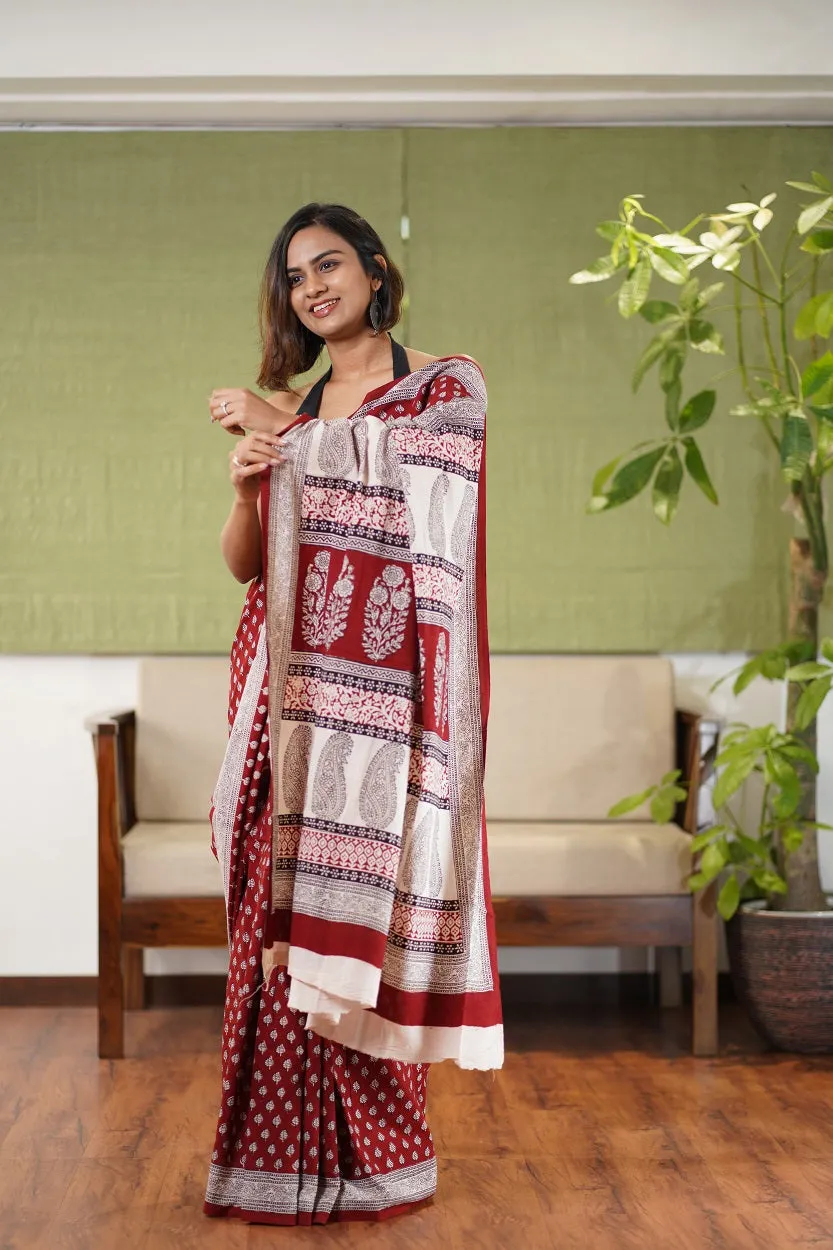 Bagh Hand Block Printed Cotton Saree