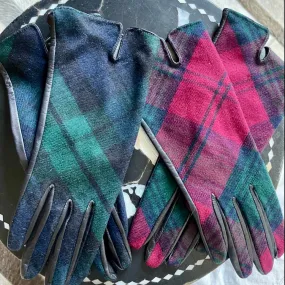 Beautiful Pair of Leather Gloves with Plaid