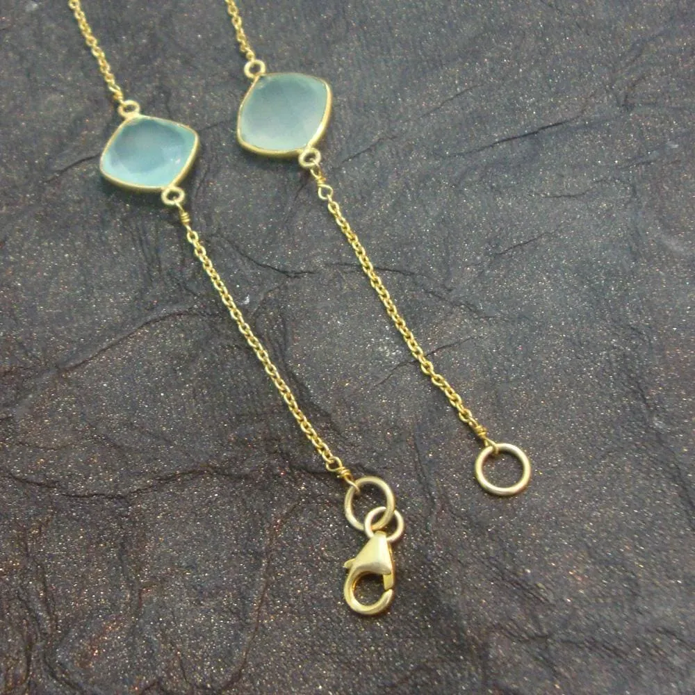 Beautiful Pearl & Aqua Chalcedony 925 Sterling Silver With Gold Plated Necklace With Earrings