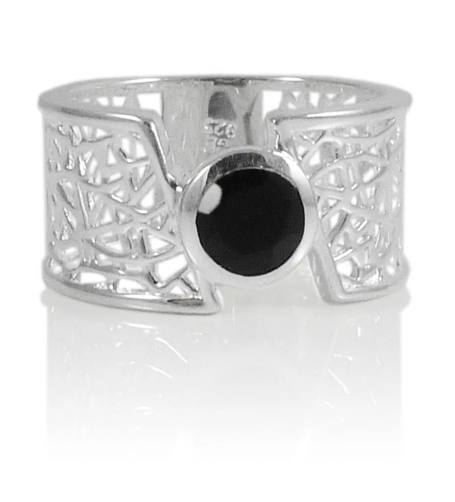 Bilbao Mosaic Ring with Stone Black Onyx