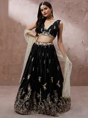 BLACK ELEGANT DESIGNER LEHENGA CHOLI SET - RENT