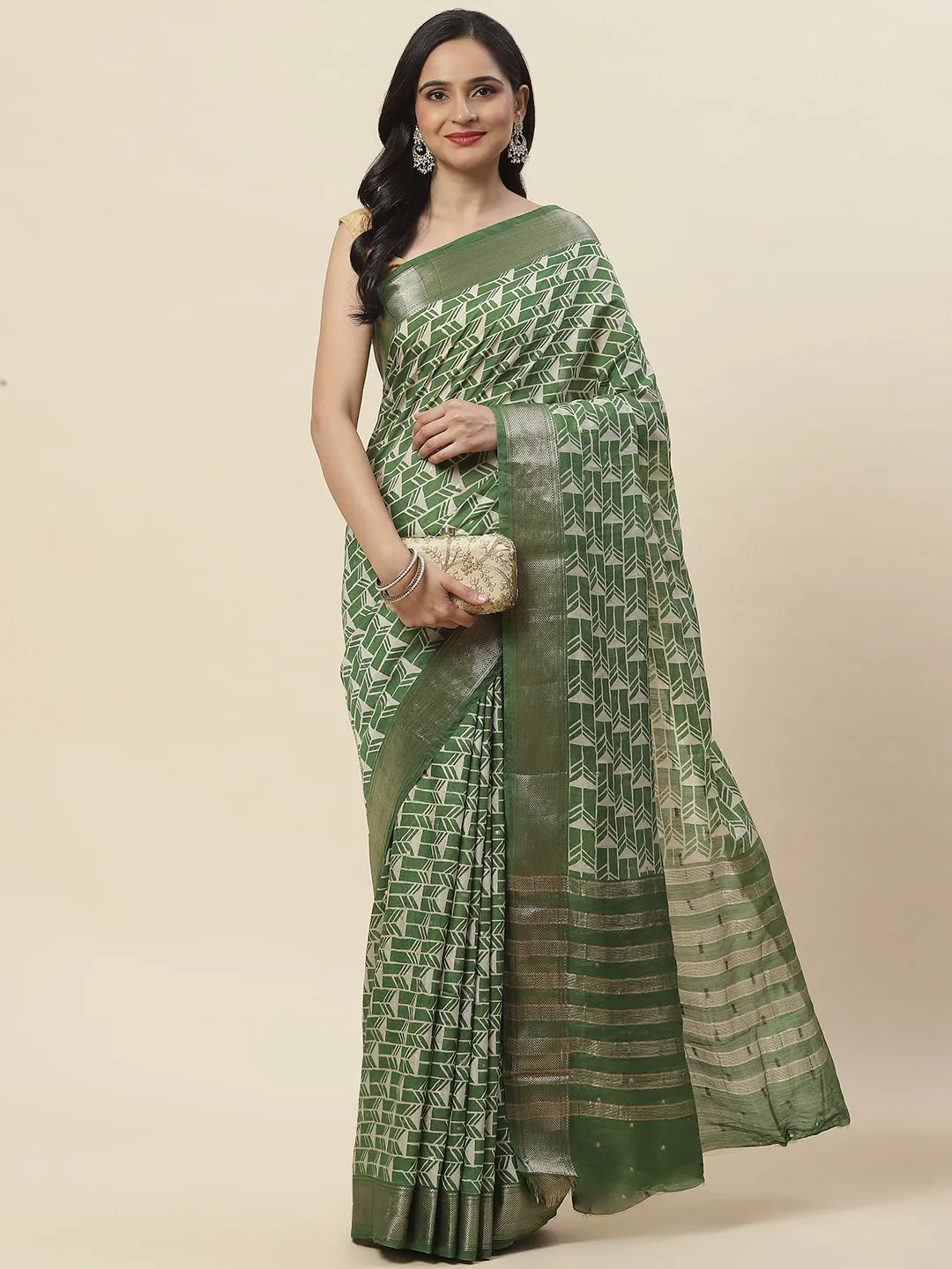 Block Abstract Printed Handloom Saree