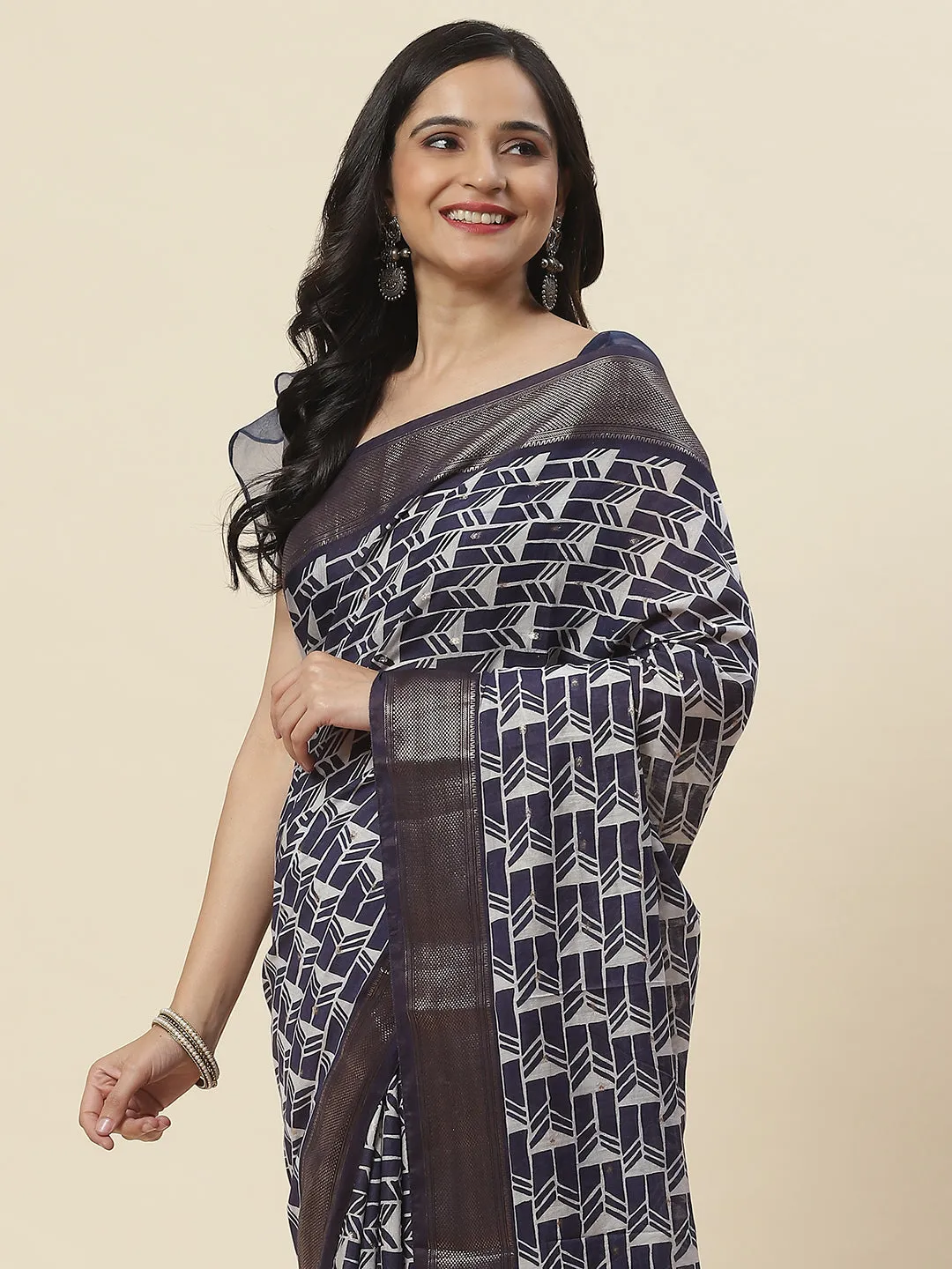 Block Abstract Printed Handloom Saree