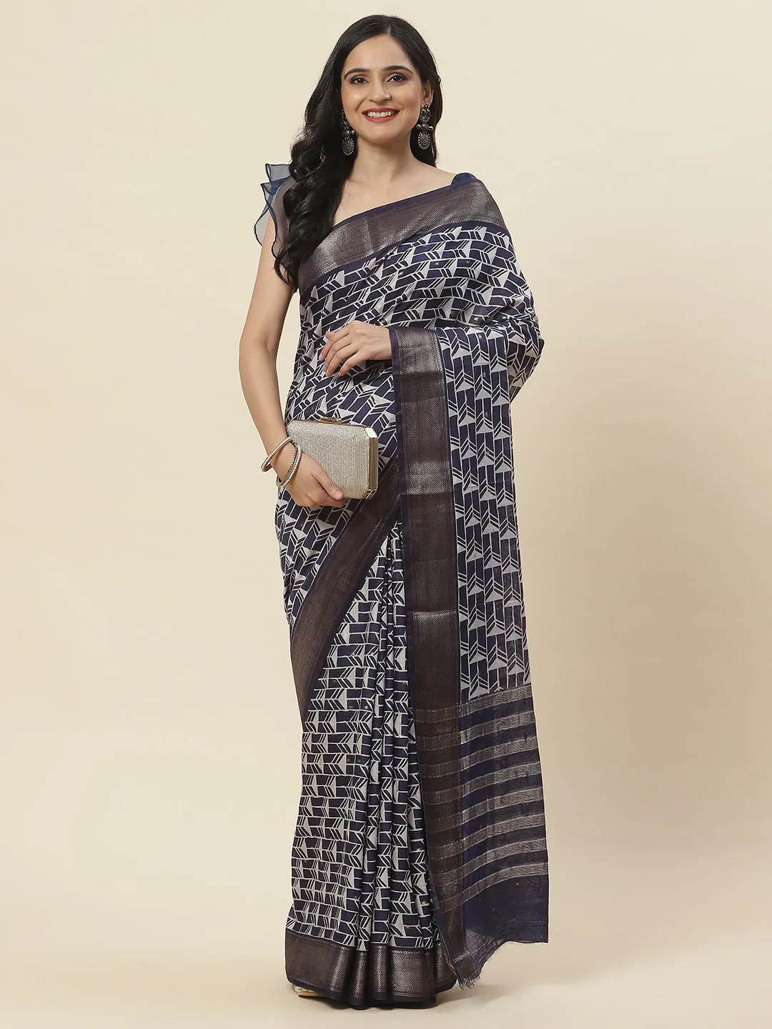 Block Abstract Printed Handloom Saree