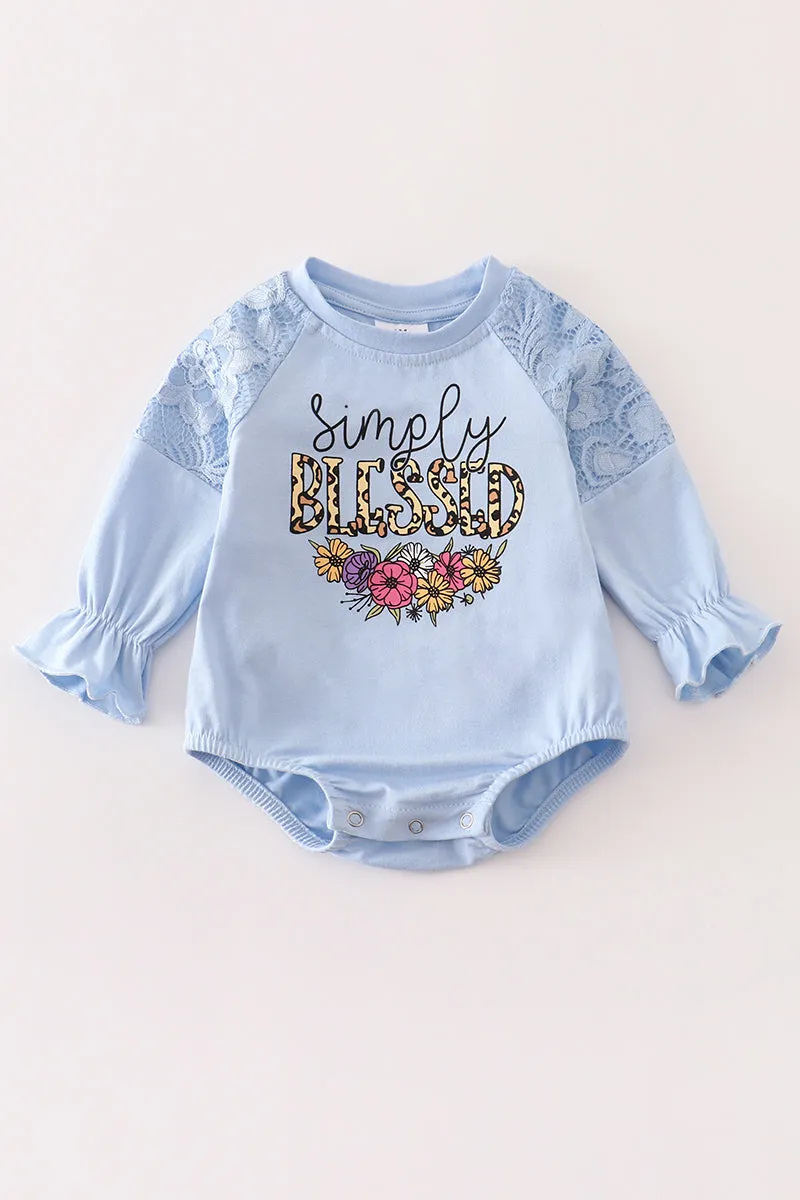 Blue "SIMPLY BLESSED" ruffle baby romper