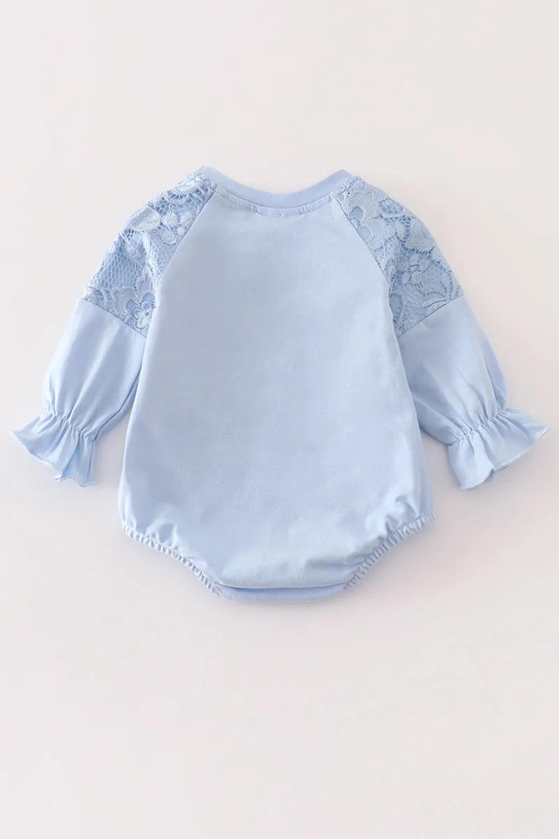 Blue "SIMPLY BLESSED" ruffle baby romper