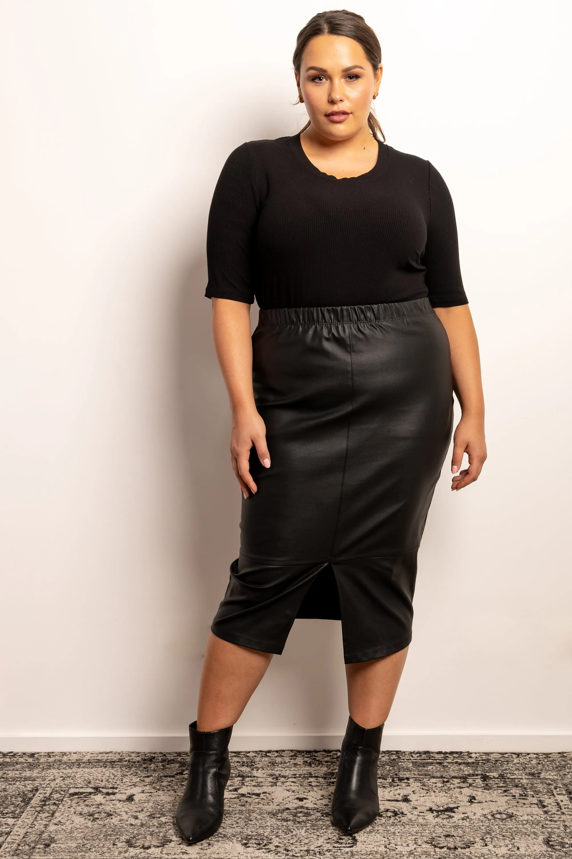 Born To Be Wild Leather Look Midi Skirt - Black - LAST ONES - S(14/16) available