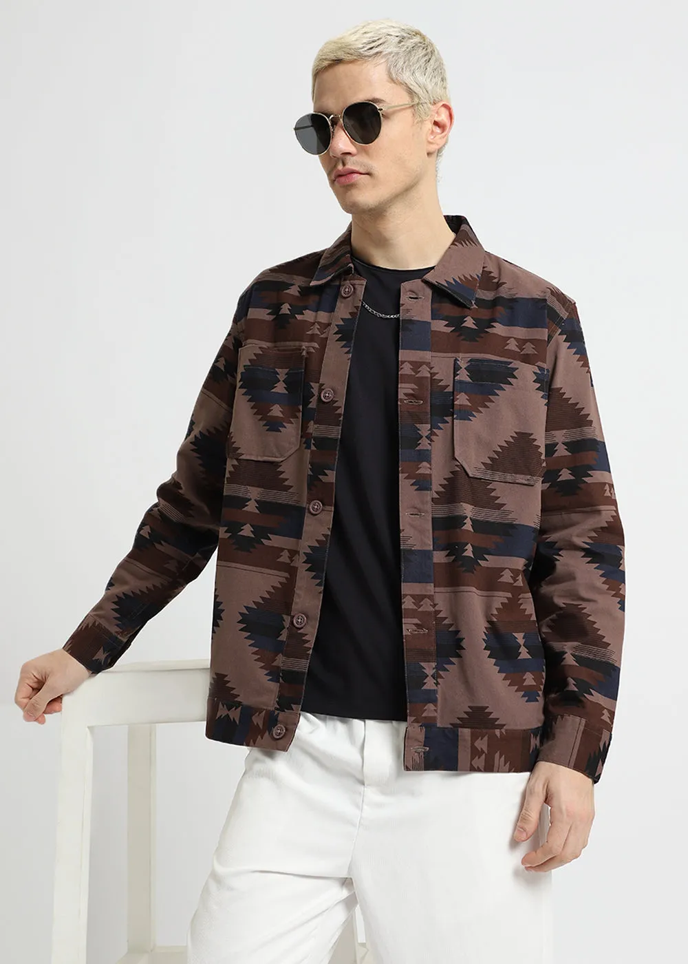 Brown Aztec Print Summer Jacket