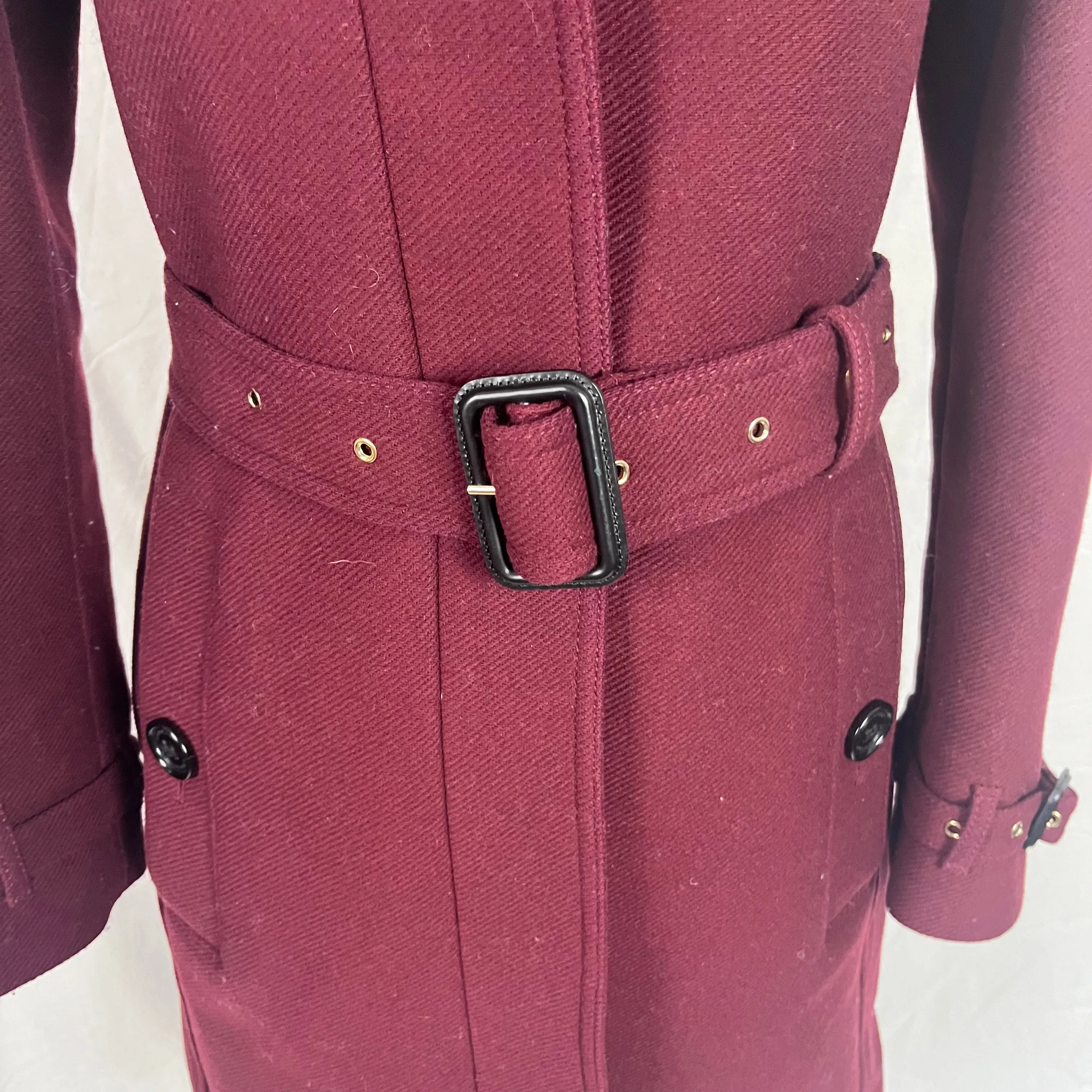 Burberry 2000 Burgundy Wool & Cashmere Belted Trench Coat XS