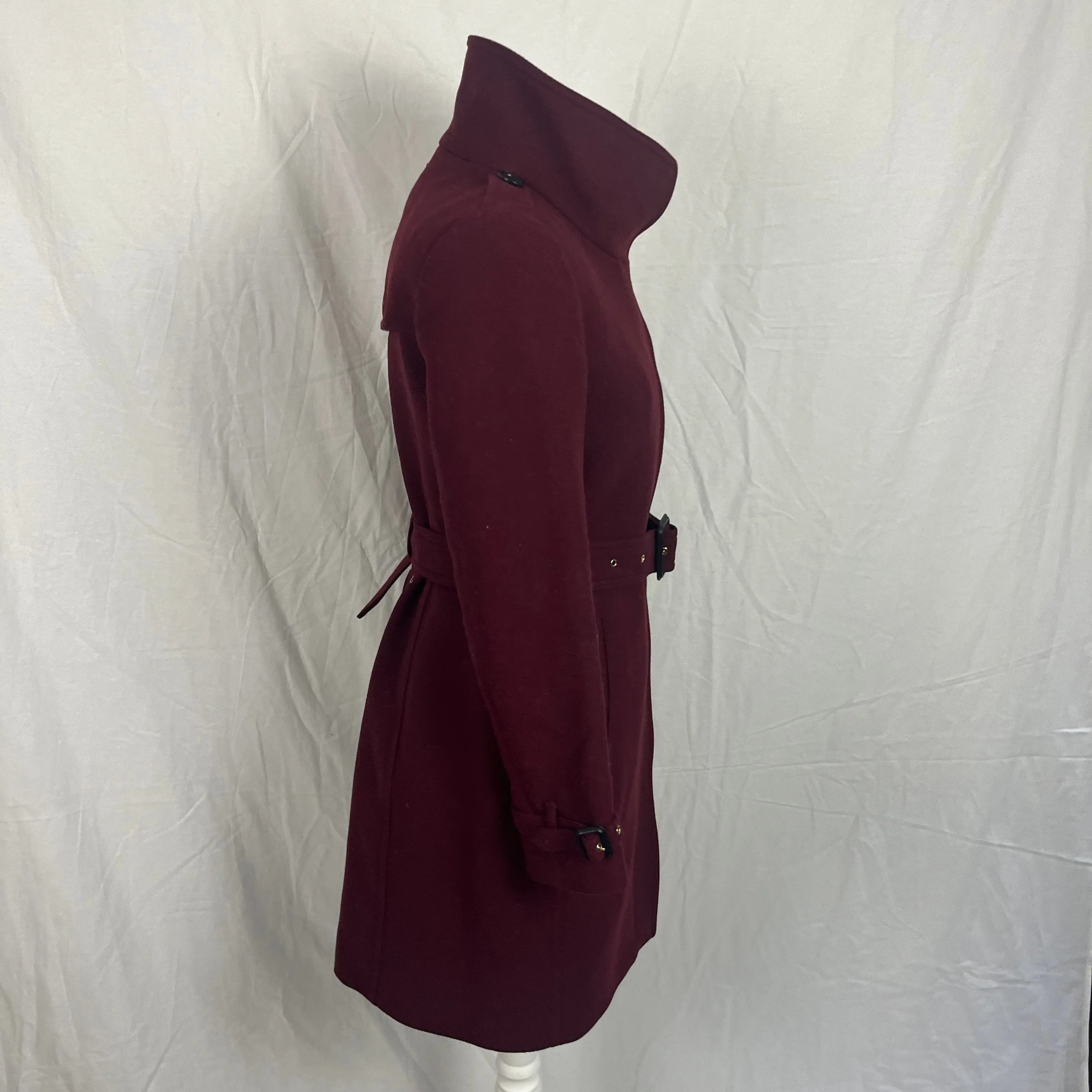 Burberry 2000 Burgundy Wool & Cashmere Belted Trench Coat XS