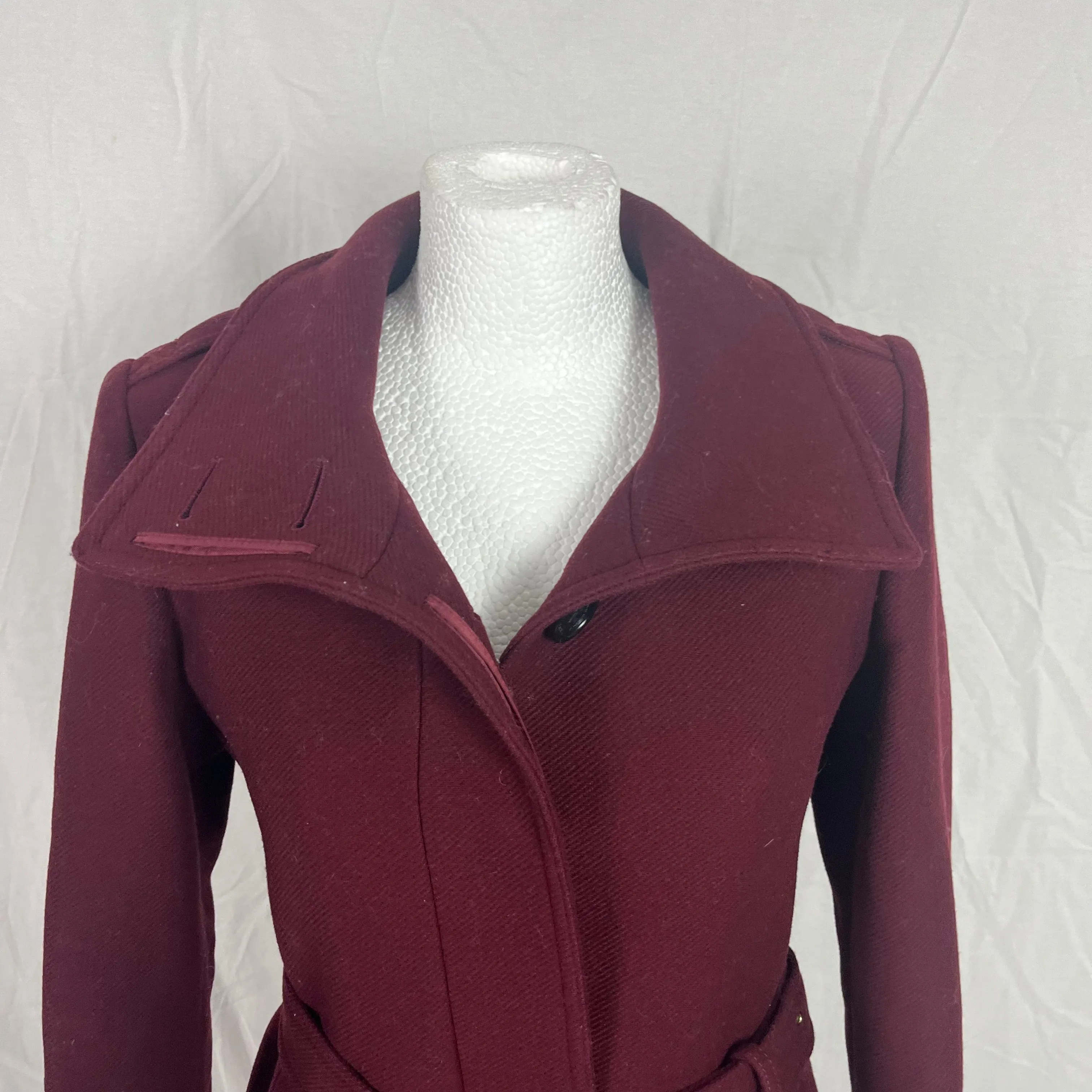 Burberry 2000 Burgundy Wool & Cashmere Belted Trench Coat XS